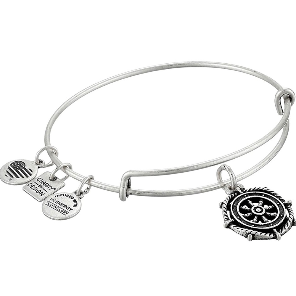 Alex and Ani “Take the Wheel” Silver Charm Bangle